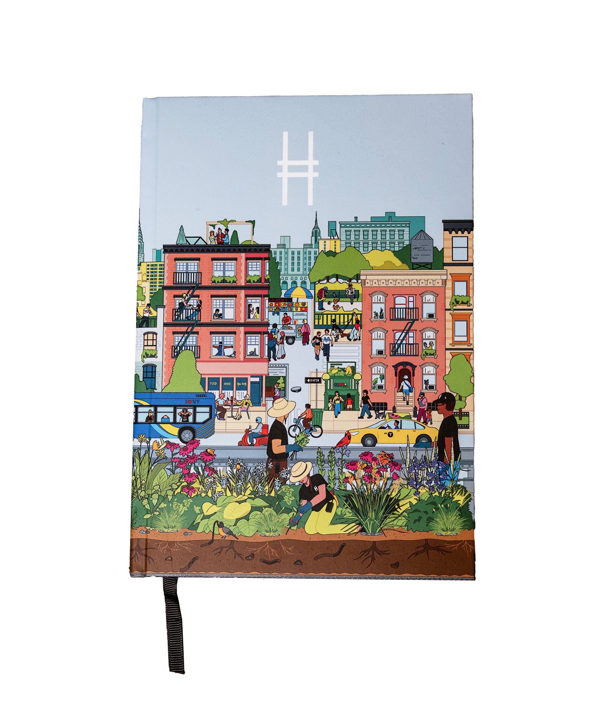 Community in the Sky Notebook featuring Jiaqi Wang's Nature in the City illustration and the High Line icon.