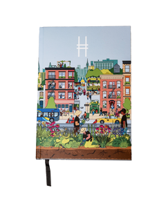 Community in the Sky Notebook featuring Jiaqi Wang's Nature in the City illustration and the High Line icon.