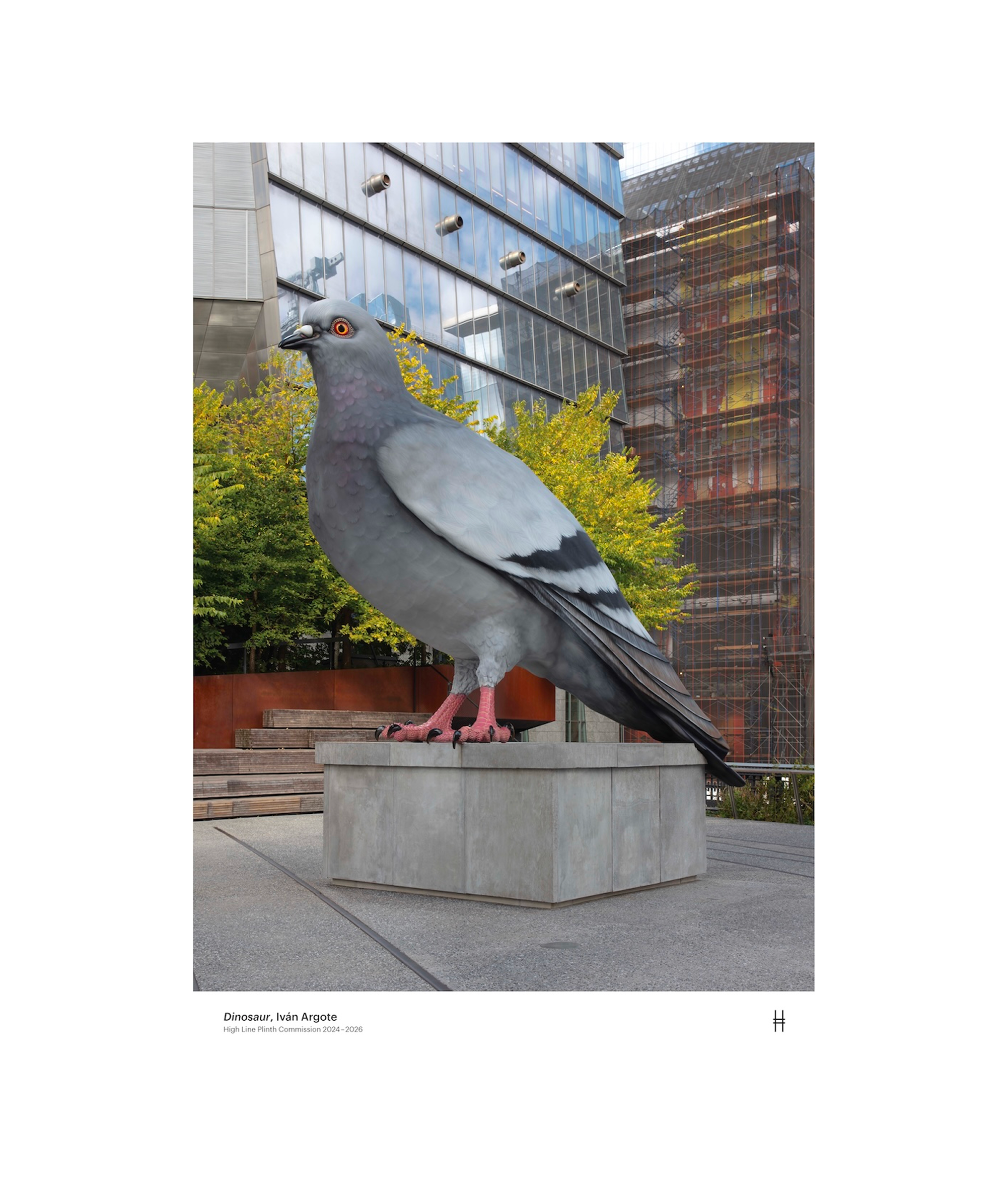 Dinosaur poster, featuring a photo of the 21-foot high Dinosaur statue aka the big pigeon, taken by the statue's artist.