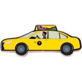 Taxi enamel pin—a NYC classic yellow cab illustrated by Jiaqi Wang.