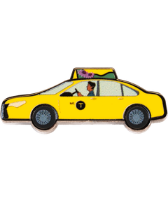 Taxi enamel pin—a NYC classic yellow cab illustrated by Jiaqi Wang.