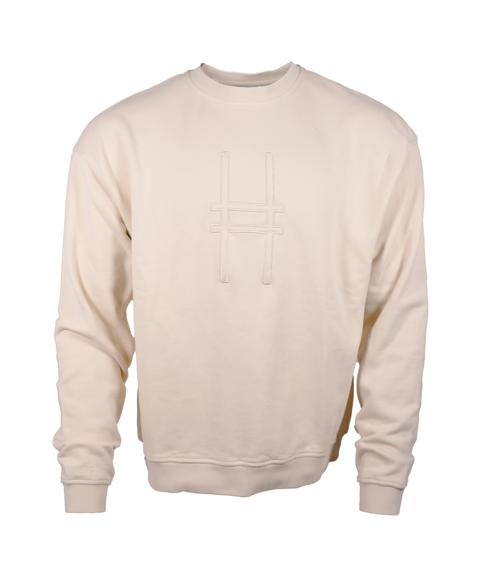 Big Icon Crewneck in River Birch with monochromatic High Line icon embroidered on the front.