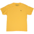 Yellow light-weight cotton t-shirt with a small bumblebee printed on the chest, laid flat.