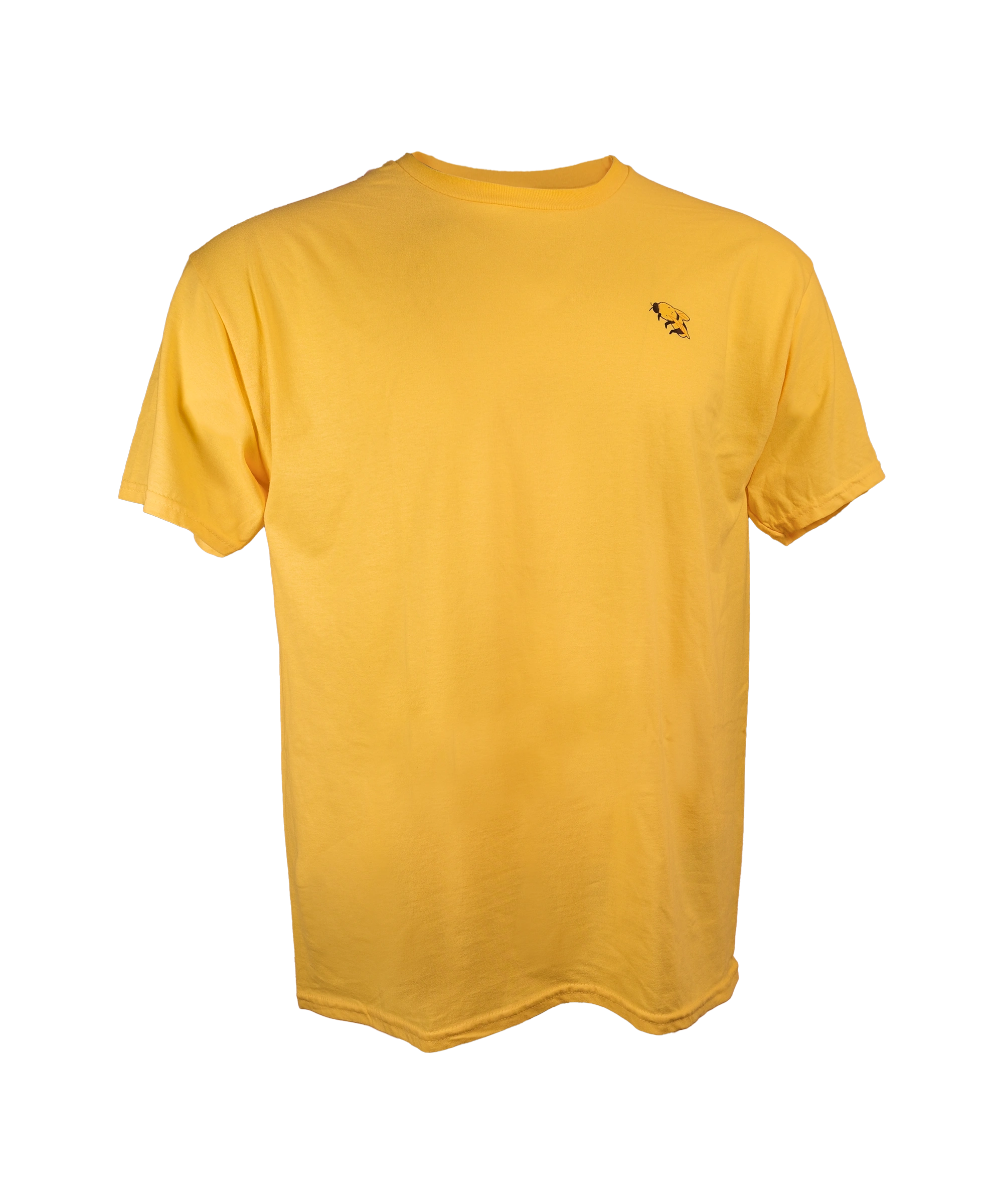Yellow light-weight cotton t-shirt with a small bumblebee printed on the chest.