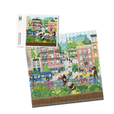 Nature in the City Puzzle box top with mockup of completed puzzle.