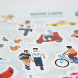 Closeup of the Community in the Sky sticker sheet featuring 26 of Jiaqi Wang's illustrations from the Nature in the City mural.