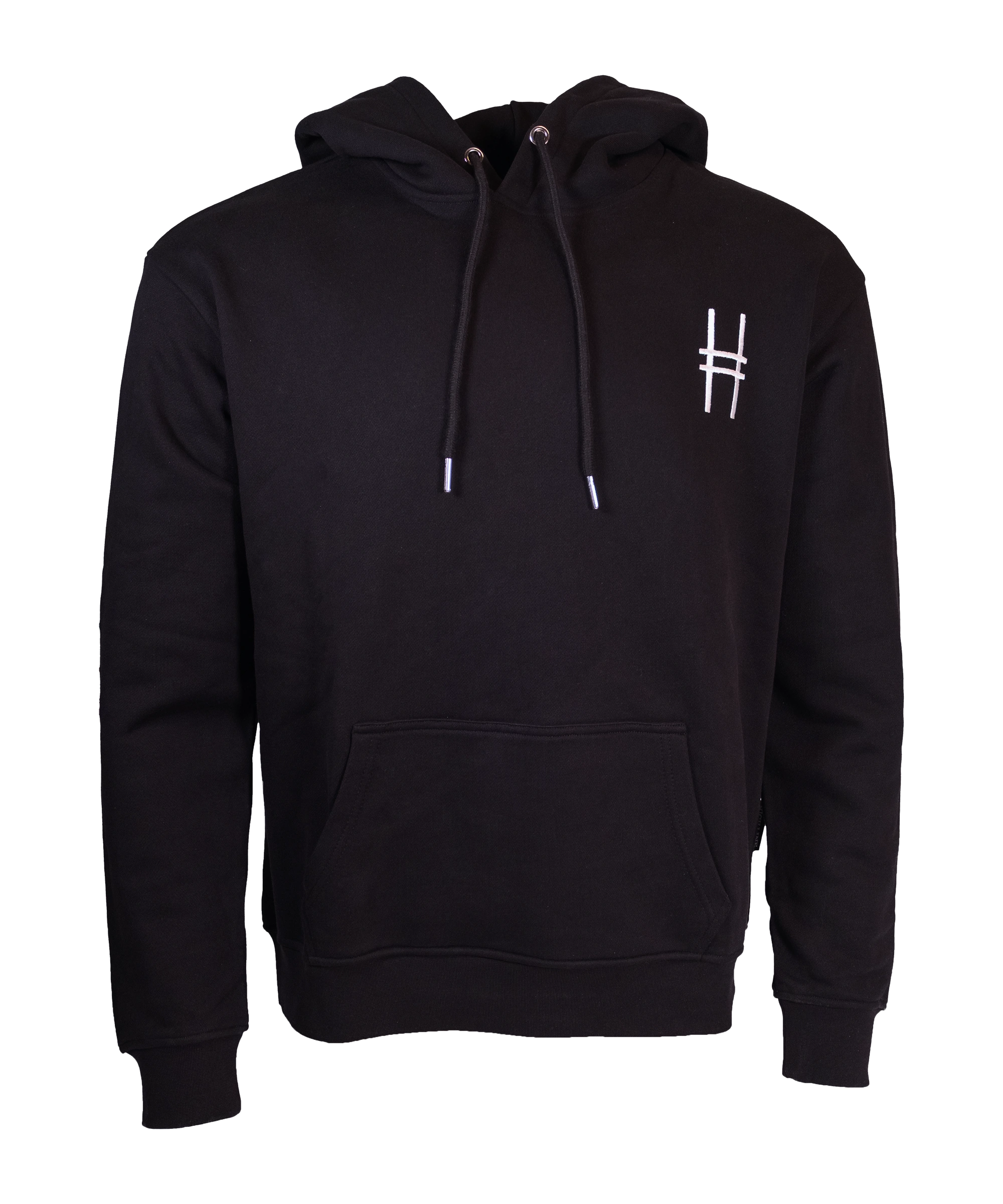 Front of the Dinosaur Hoodie, featuring the High Line icon embroidered in white thread against the black hoodie.
