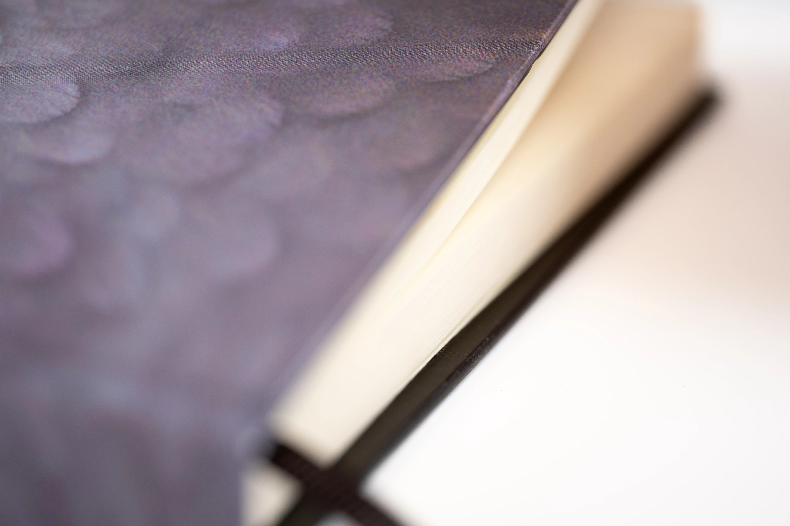 Close up of the notebook so you can see the pages and feather details.