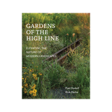 Book cover of 'Gardens of the High Line' with over an image of lush greenery against the rail tracks on the High Line.