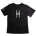 A black short-sleeve crewneck t-shirt featuring the High Line icon printed on the center chest, with white text on the left sleeve that reads "High Line. Park in the Sky. New York NY"