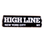 Black enamel pin with the High Line wordmark and "New York City NY" in white.