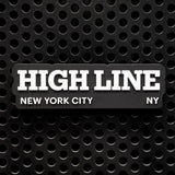Rubber fridge magnet features the High Line's wordmark and "New York City NY" against a black metal locker.
