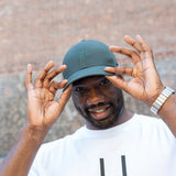 Man wearing High Line Icon Cap and Big Icon Tee in White on the High Line.