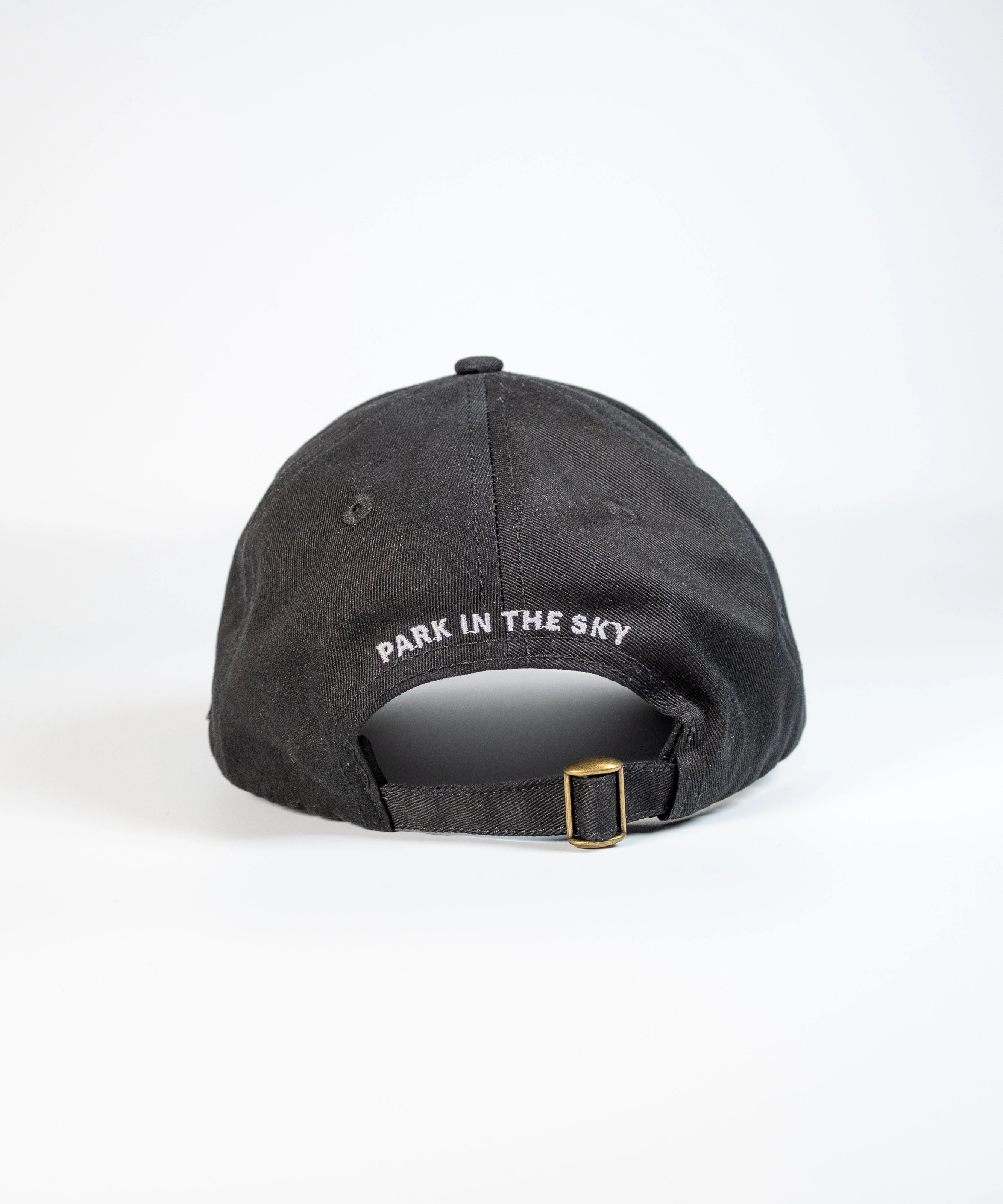 High Line Icon Contrast Cap—black cap with "Park in the sky" embroidered in white text on the back.