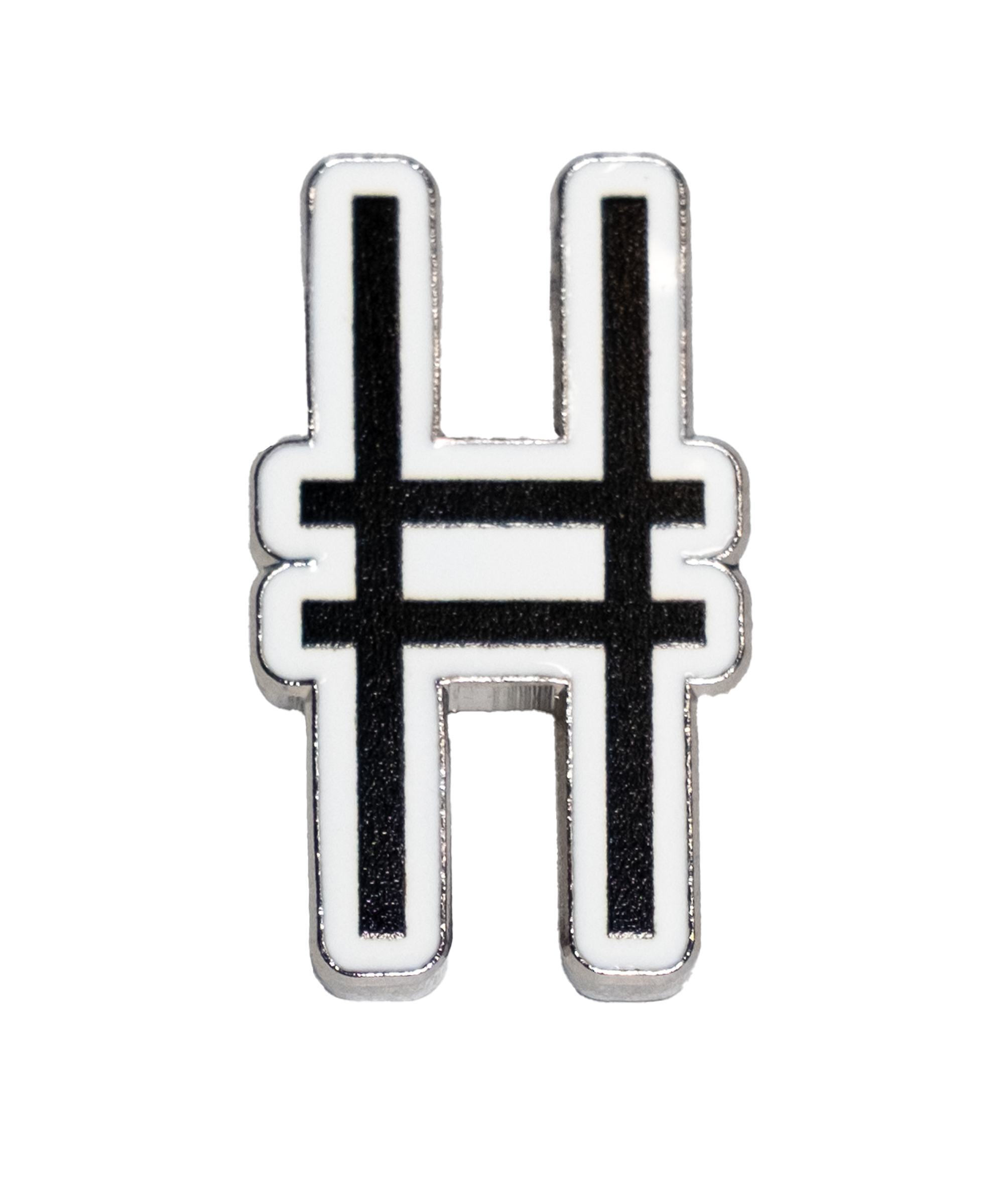 High Line Icon Enamel Pin—the High Line railroad track "H" logomark/icon in black set against white enamel.