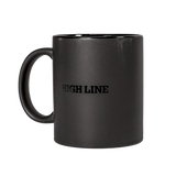 High Line Mug in Black, featuring the High Line wordmark in gloss against black matte ceramic.