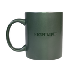 High Line Mug in Ivy, featuring the High Line wordmark in gloss against dark green matte ceramic.