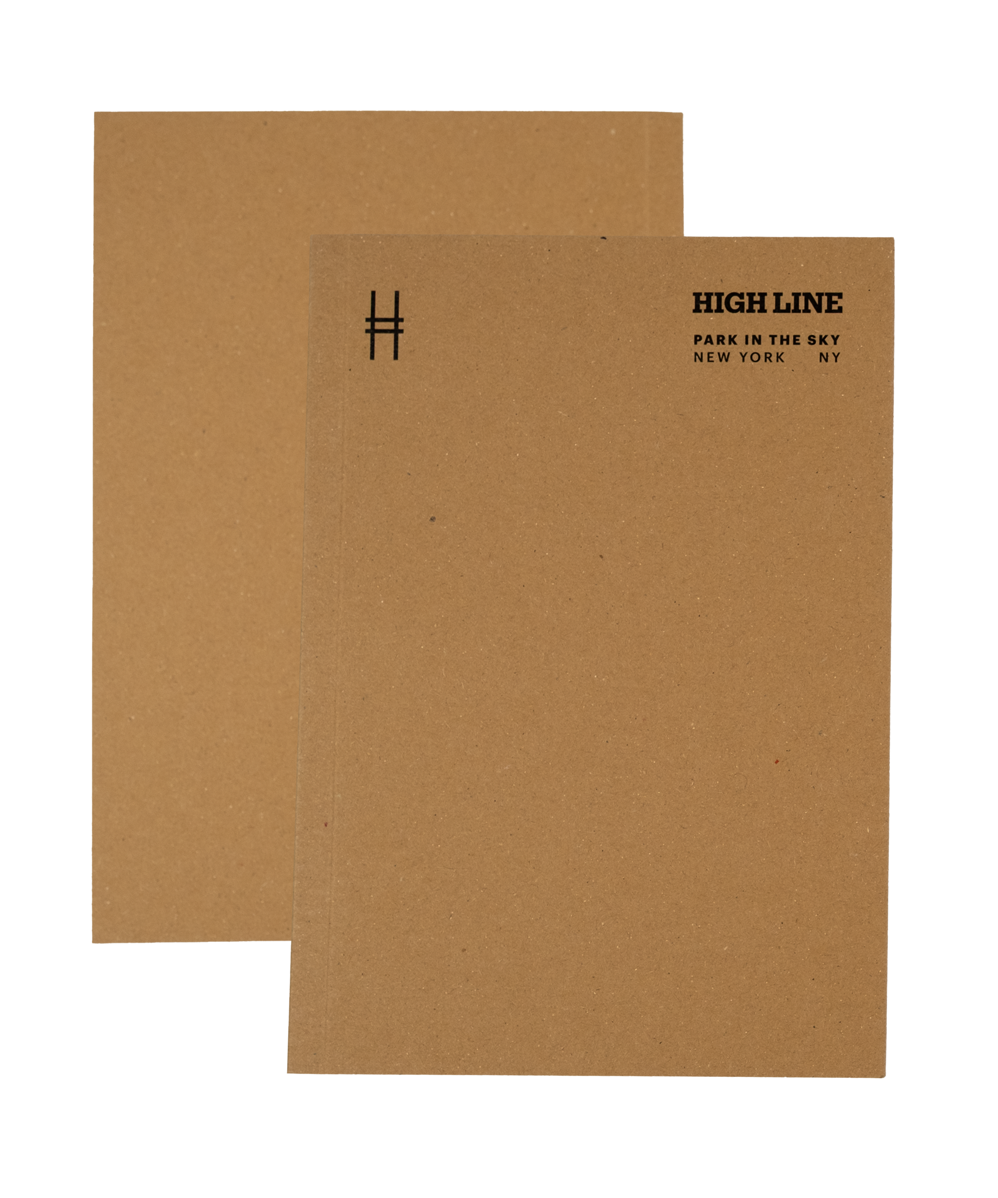 High Line soft cover unlined notebook in natural kraft with black cover details. Cover features High Line icon in upper left and High Line wordmark with tagline in the upper right.