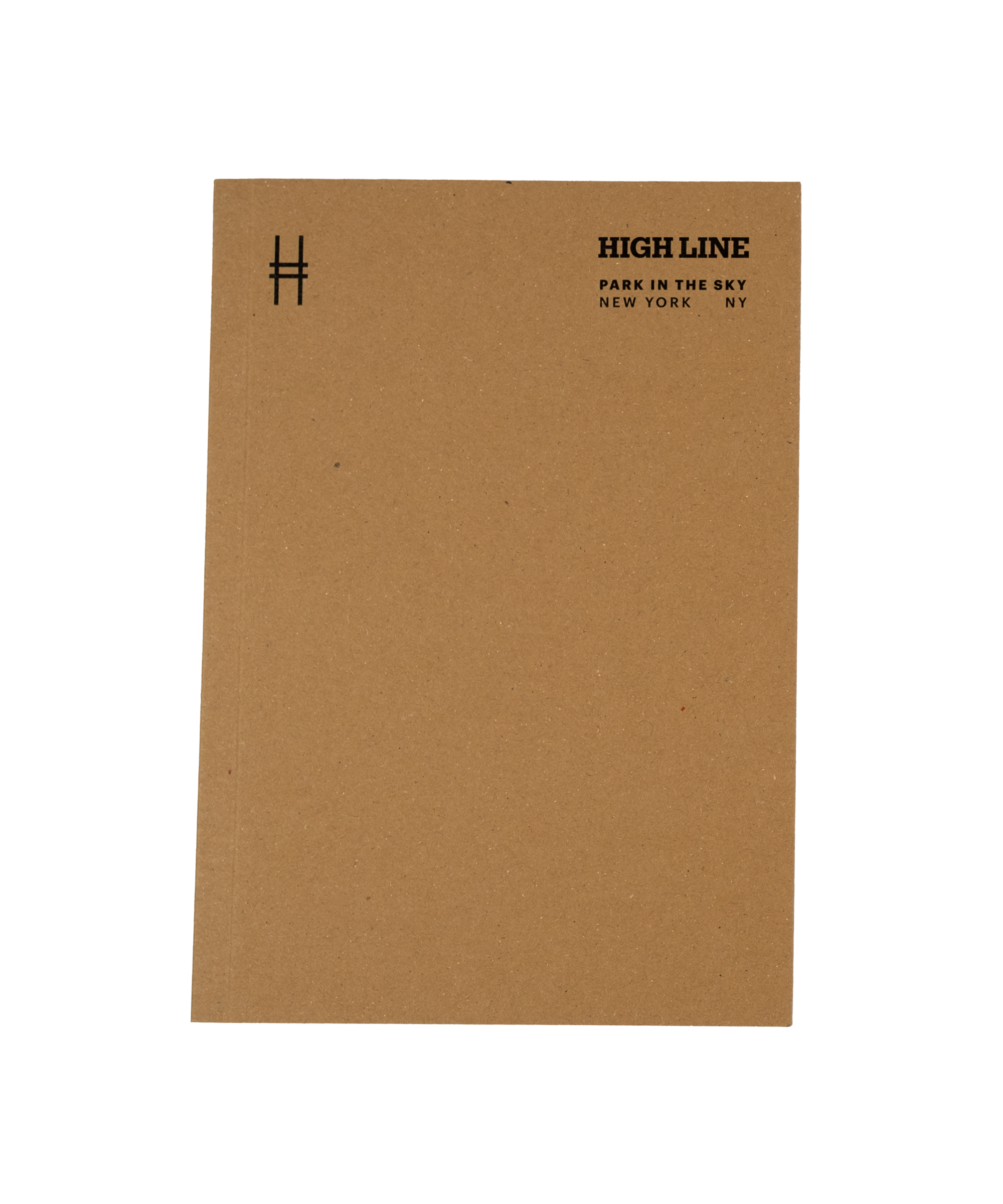 High Line soft cover unlined notebook in natural kraft with black cover details. Cover features High Line icon in upper left and High Line wordmark with tagline in the upper right.