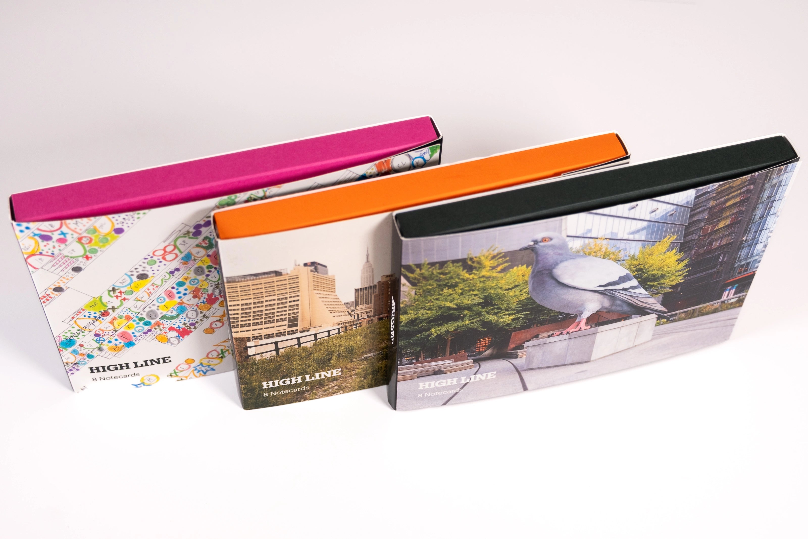 The three Notecard Sets, each with a different color box side.