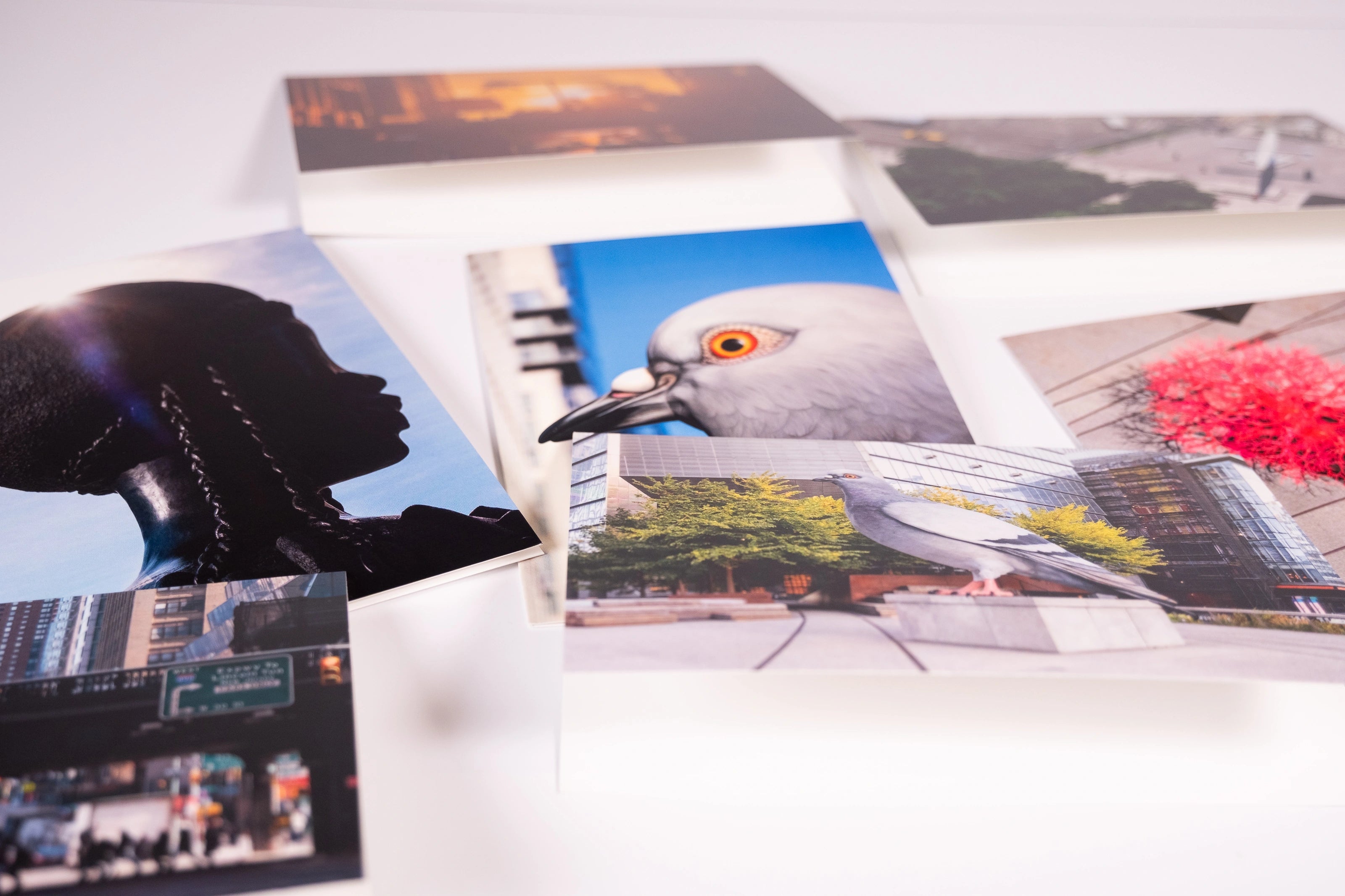 Closeup on several of the note cards in the High Line Plinth Notecard Set against a white backdrop.