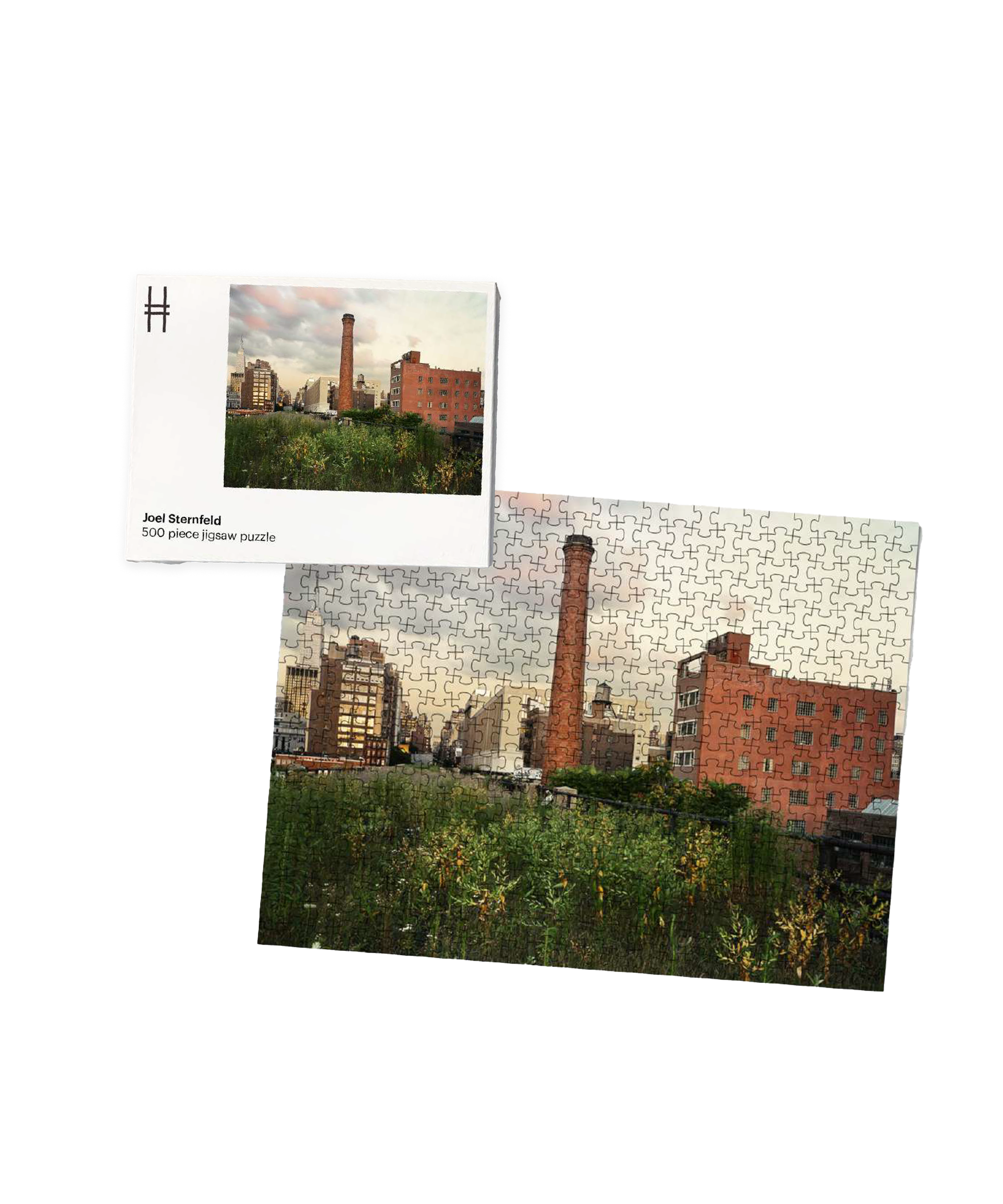 Joel Sternfeld Puzzle box viewed head on along with completed puzzle mockup.