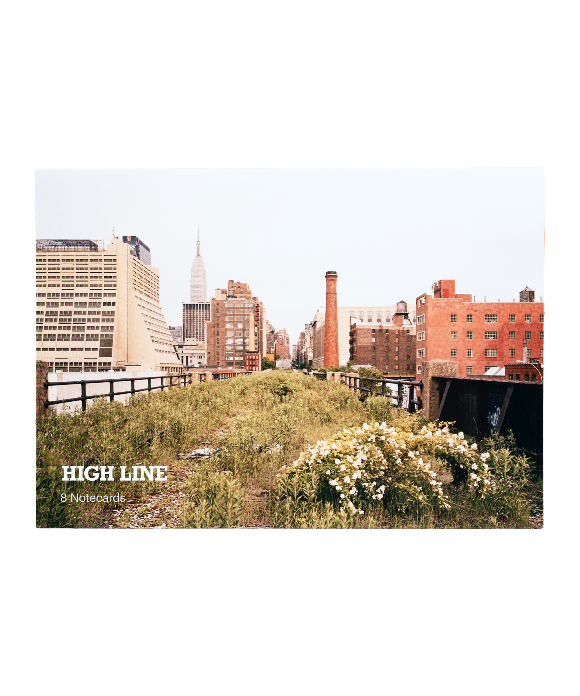 Front of the Joel Sternfeld Notecard Set box, featuring one of Sternfeld's iconic photographs of the abandoned High Line.