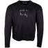 The Lingua Franca x High Line Maxine Sweater in Black. This sweater is a cotton-cashmere blend, gender neutral and features the phrase "park in the sky" embroidered in green cursive on the chest.