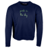 Lingua Franca x High Line Maxine Sweater in navy. This cotton cashmere sweater is gender neutral and features the phrase "park in the sky" embroidered in green cursive on the chest.