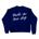 The Park in the Sky embroidered crewneck sweatshirt in navy—a navy blue crewneck sweatshirt shown from the back, featuring the phrase 'Park in the sky' embroidered in white cursive script across the upper back.