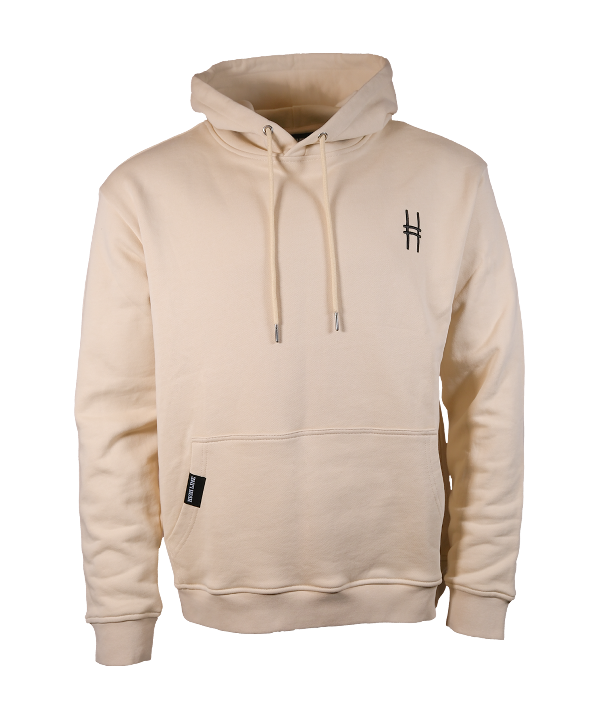 Park in the Sky embroidered hoodie in River Birch. Hoodie with embroidered High Line icon on the chest and "Park in the Sky" embroidered on the hood along the seam, shown from the front with the hood back so hood embroidery detail is not visible.