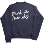 Park in the Sky Crewneck in navy. Back features large "Park in the sky" embroidery.