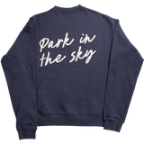 Park in the Sky Crewneck in navy. Back features large "Park in the sky" embroidery.