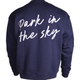 Park in the Sky Crewneck in navy. Back features large "Park in the sky" embroidery.