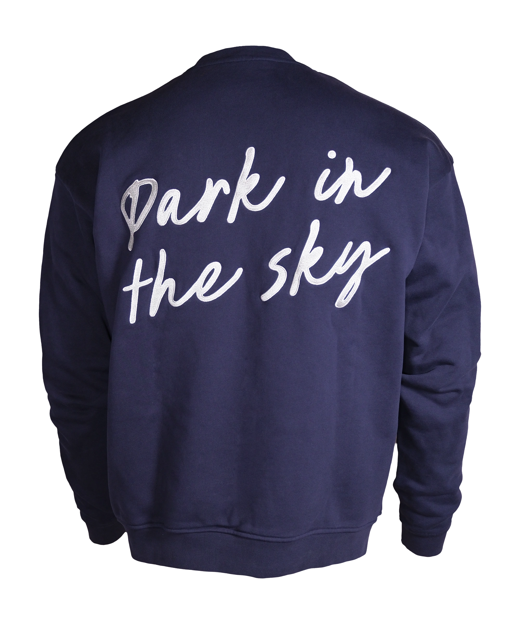 Park in the Sky Crewneck in navy. Back features large "Park in the sky" embroidery.