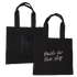 Both sides of the Park in the Sky Tote in Black—one side features the tagline "park in the sky" embroidered in white and the other the railroad track "H" icon embroidered in black against black canvas with black straps.