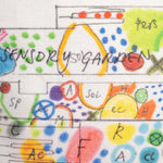 Closeup of Piet Oudolf illustration printed on the organic cotton pillow case. This section shows his plans for the Sensory Garden.