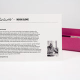 One of the Piet Oudolf Notecard Set cards—with the back, featuring a bio of Oudolf—stands in front of the open card box.