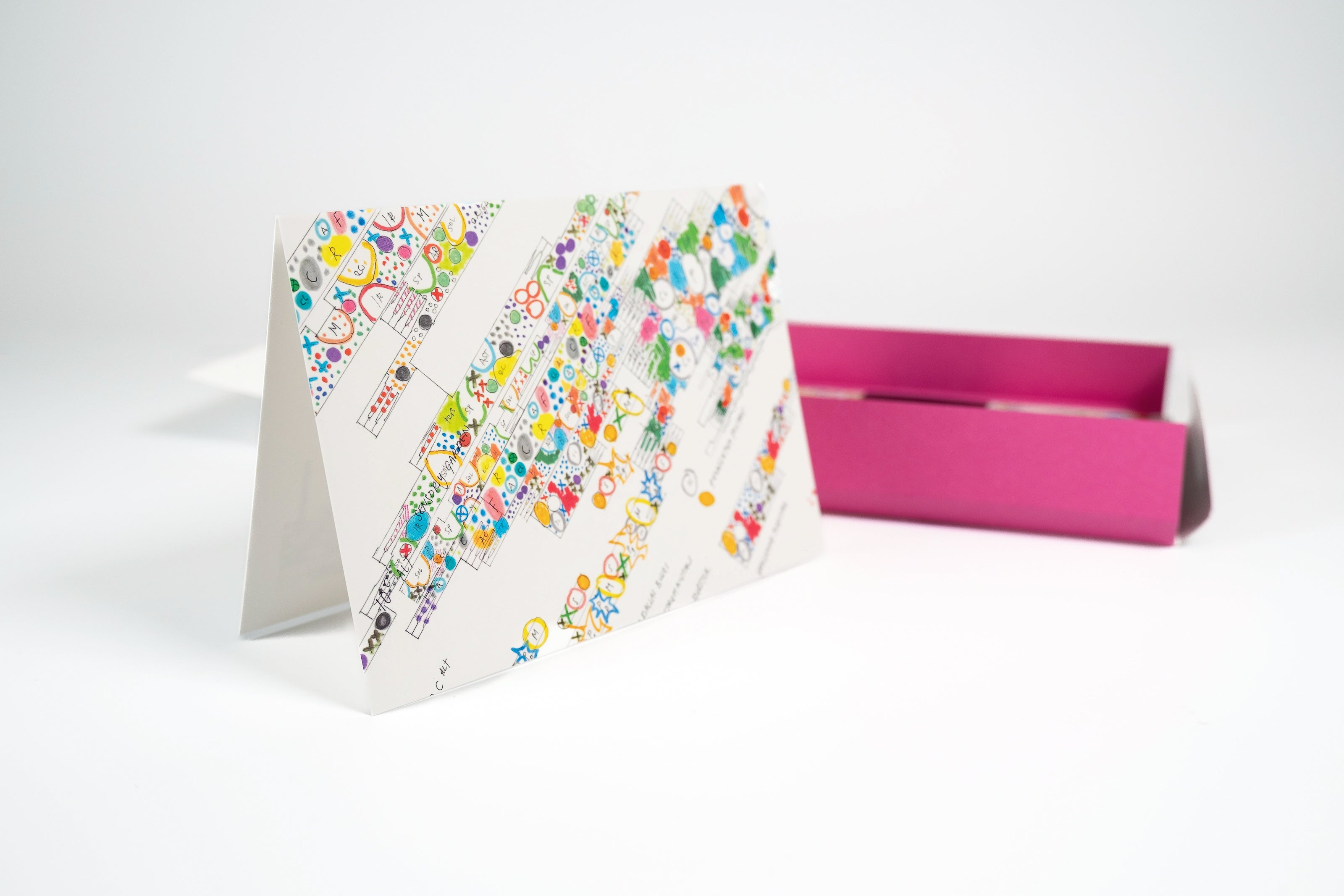 One of the Piet Oudolf Notecard Set cards—featuring High Line garden design illustrations by Piet Oudolf—stands in front of the open card box.