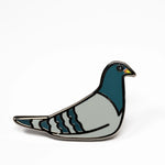 Sitting enamel pigeon pin.