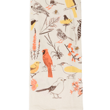 Claudia Pearson x High Line Washington Grassland tea towel, folded in sixths. The flour sack cotton tea towel is covered in illustrations of birds and plants that populate the High Line in browns, yellows and oranges.