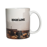 Wild in the 90s Mug, back. Full mug is wrapped in a Joel Sternfeld image of the High Line, with the High Line wordmark on one side.