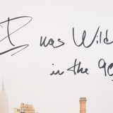 Closeup of Joel Sternfeld's handwritten "I was wild in the 90s" over one of his iconic photos of the High Line.