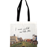 Wild in the 90s Tote, featuring one of Joel Sternfeld's iconic photos of the abandoned High Line.