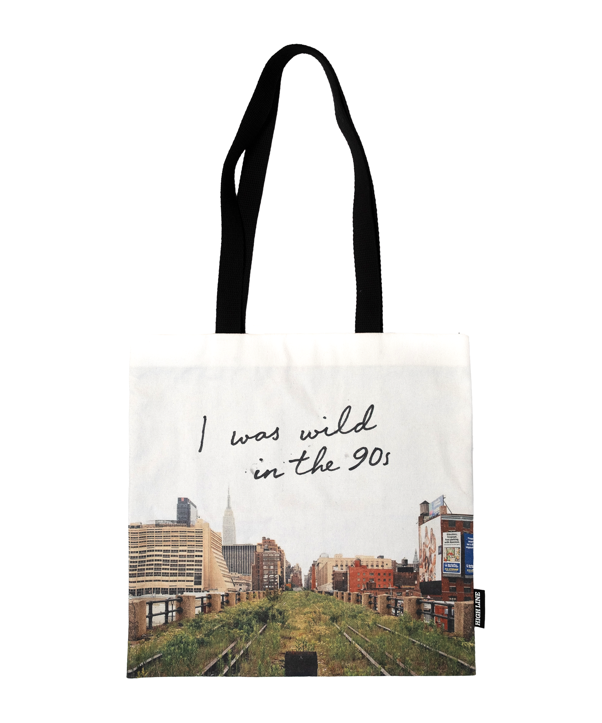 Wild in the 90s Tote, featuring one of Joel Sternfeld's iconic photos of the abandoned High Line.